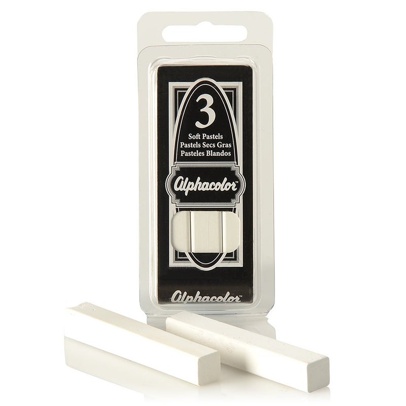 Derwent Alphacolor Round Soft Pastels, White, 3 Pastels per Pack (105W) - Image 1
